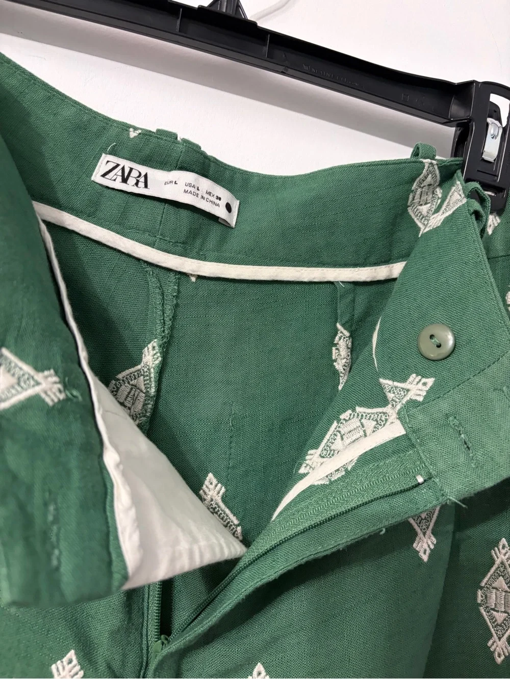 Zara Green & white Patterned linen women’s Wide-Leg pants